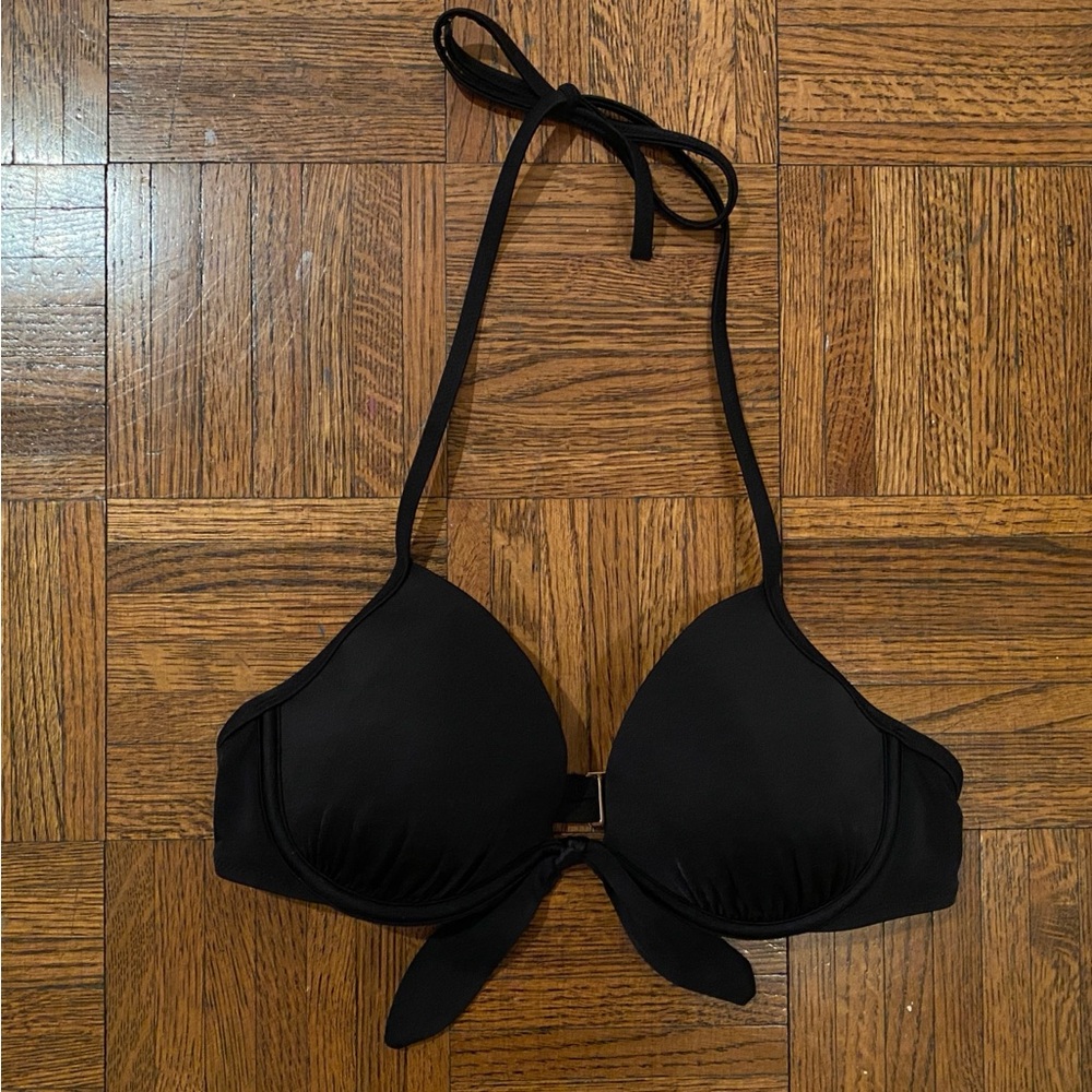 Shade & Shore Black Tie Front Wired Bikini Top